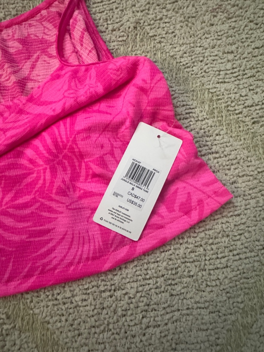 Hurley Pink Tropical Ruffle Crop Top Small NWT | Beach Swim Tank - Picture 3 of 4